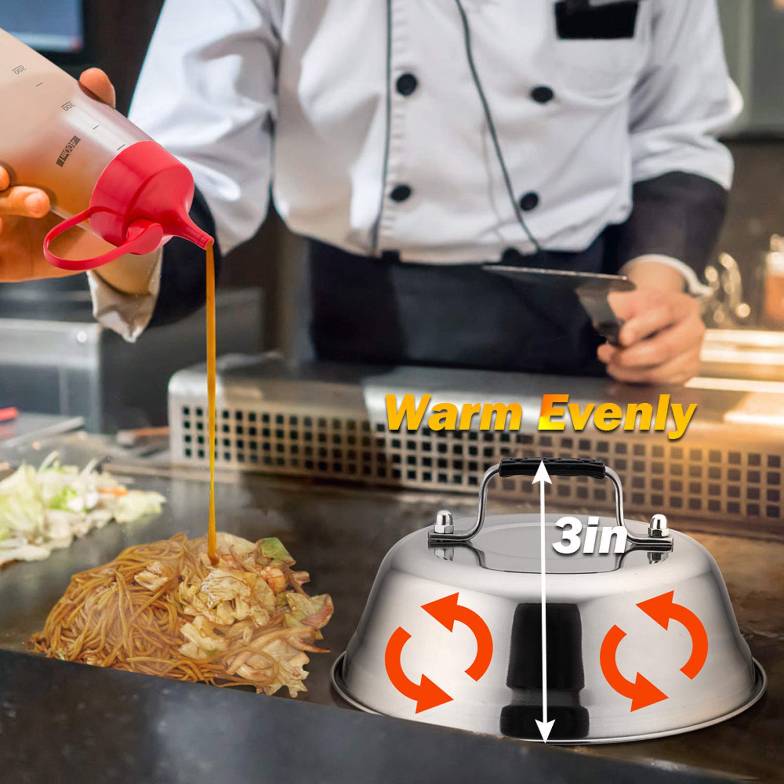 9 Inch Cheese Melting Dome, Hasteel Small Round Basting Steam Cover Set Of 2, Professional Stainless Steel Griddle Grill Accesso